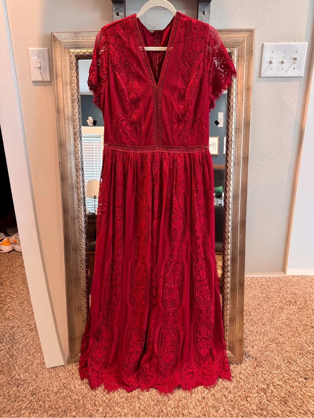 Red Lace Maxi Dress - Elegant Women's Evening Gown